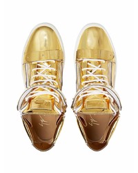 Мужские золотые кожаные высокие кеды от Giuseppe Zanotti