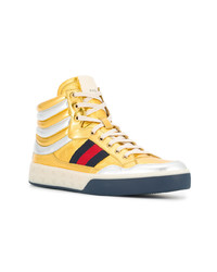 Мужские золотые кожаные высокие кеды от Gucci