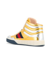 Мужские золотые кожаные высокие кеды от Gucci