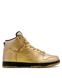 Мужские золотые кожаные высокие кеды от Nike