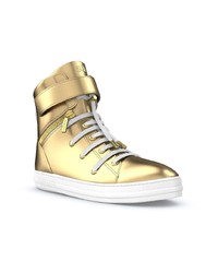 Мужские золотые кожаные высокие кеды от Swear