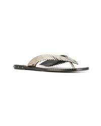 Золотые кожаные вьетнамки c бахромой от Tomas Maier