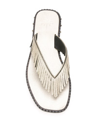 Золотые кожаные вьетнамки c бахромой от Tomas Maier