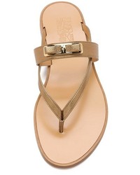 Золотые кожаные вьетнамки от Salvatore Ferragamo