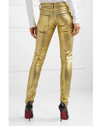 Золотые кожаные джинсы скинни от TRE by Natalie Ratabesi