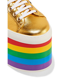 Женские золотые кожаные кеды от Gucci