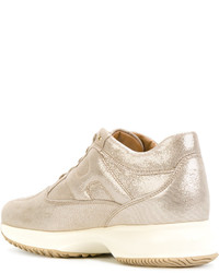 Женские золотые кожаные кеды от Hogan