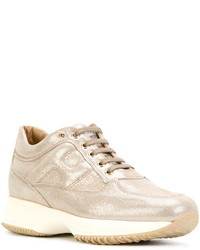 Женские золотые кожаные кеды от Hogan