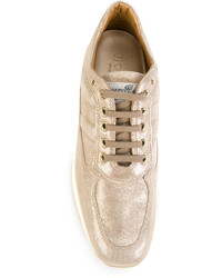 Женские золотые кожаные кеды от Hogan