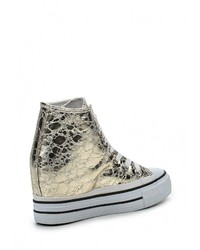 Золотые кожаные кроссовки на танкетке от Justin