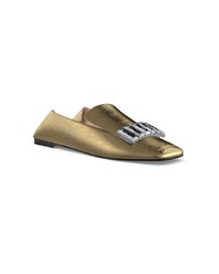 Женские золотые кожаные лоферы с украшением от Sergio Rossi