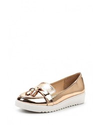 Женские золотые кожаные лоферы от Flyfor