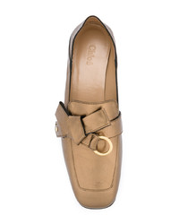 Женские золотые кожаные лоферы от Chloé