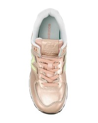 Женские золотые кожаные низкие кеды от New Balance