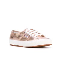 Женские золотые кожаные низкие кеды от Superga