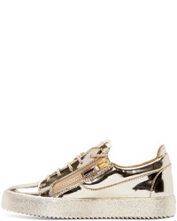 Мужские золотые кожаные низкие кеды от Giuseppe Zanotti