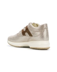 Женские золотые кожаные низкие кеды от Hogan