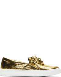 Женские золотые кожаные низкие кеды от Versace