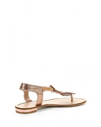 Золотые кожаные сандалии на плоской подошве от Amazonga