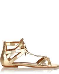 Золотые кожаные сандалии на плоской подошве от Aquazzura