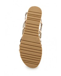 Золотые кожаные сандалии на плоской подошве от Flyfor