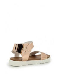 Золотые кожаные сандалии на плоской подошве от Flyfor