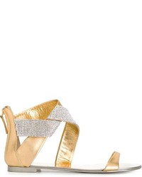 Золотые кожаные сандалии на плоской подошве от Giuseppe Zanotti Design