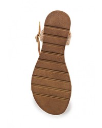 Золотые кожаные сандалии на плоской подошве от L.Day