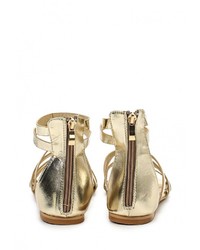 Золотые кожаные сандалии на плоской подошве от LOST INK