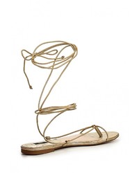 Золотые кожаные сандалии на плоской подошве от Mango