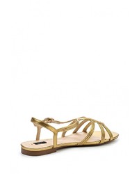 Золотые кожаные сандалии на плоской подошве от Mango