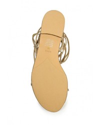 Золотые кожаные сандалии на плоской подошве от Mango