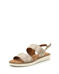 Золотые кожаные сандалии на плоской подошве от Marco Tozzi