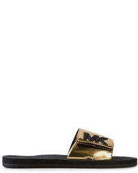 Золотые кожаные сандалии на плоской подошве от MICHAEL Michael Kors