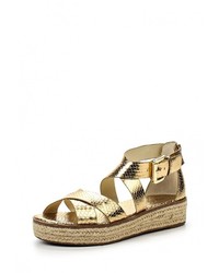 Золотые кожаные сандалии на плоской подошве от MICHAEL Michael Kors