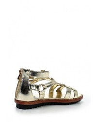 Золотые кожаные сандалии на плоской подошве от Mimoda