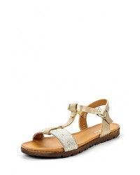 Золотые кожаные сандалии на плоской подошве от Mixfeel