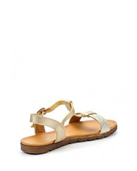 Золотые кожаные сандалии на плоской подошве от Mixfeel