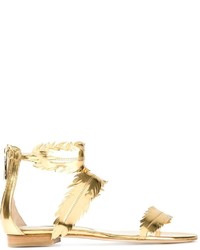 Золотые кожаные сандалии на плоской подошве от Oscar de la Renta