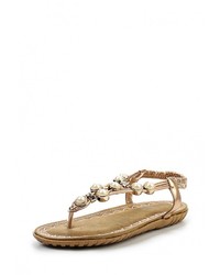 Золотые кожаные сандалии на плоской подошве от Queen Vivi