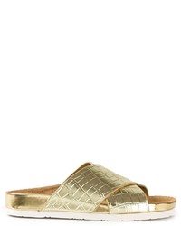 Золотые кожаные сандалии на плоской подошве от Sam Edelman