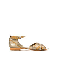 Золотые кожаные сандалии на плоской подошве от Sarah Chofakian