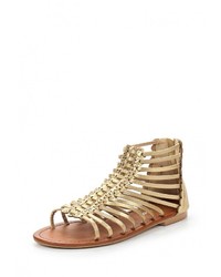 Золотые кожаные сандалии на плоской подошве от Style Shoes