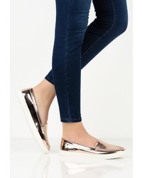 Женские золотые кожаные слипоны от LOST INK