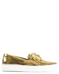 Женские золотые кожаные слипоны от Versace