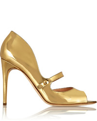 Золотые кожаные туфли с вырезом