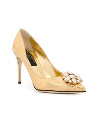 Золотые кожаные туфли с украшением от Dolce & Gabbana