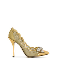 Золотые кожаные туфли с украшением от Dolce & Gabbana