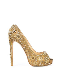 Золотые кожаные туфли с украшением от Marchesa