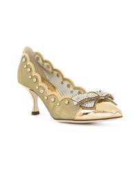 Золотые кожаные туфли с украшением от Dolce & Gabbana